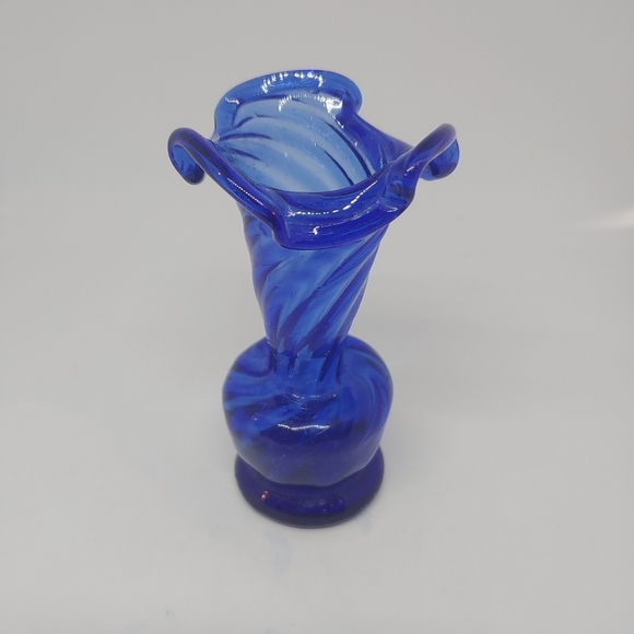 Cobalt Blue Handblown Ruffled Mini Vase - Picture 5 of 10